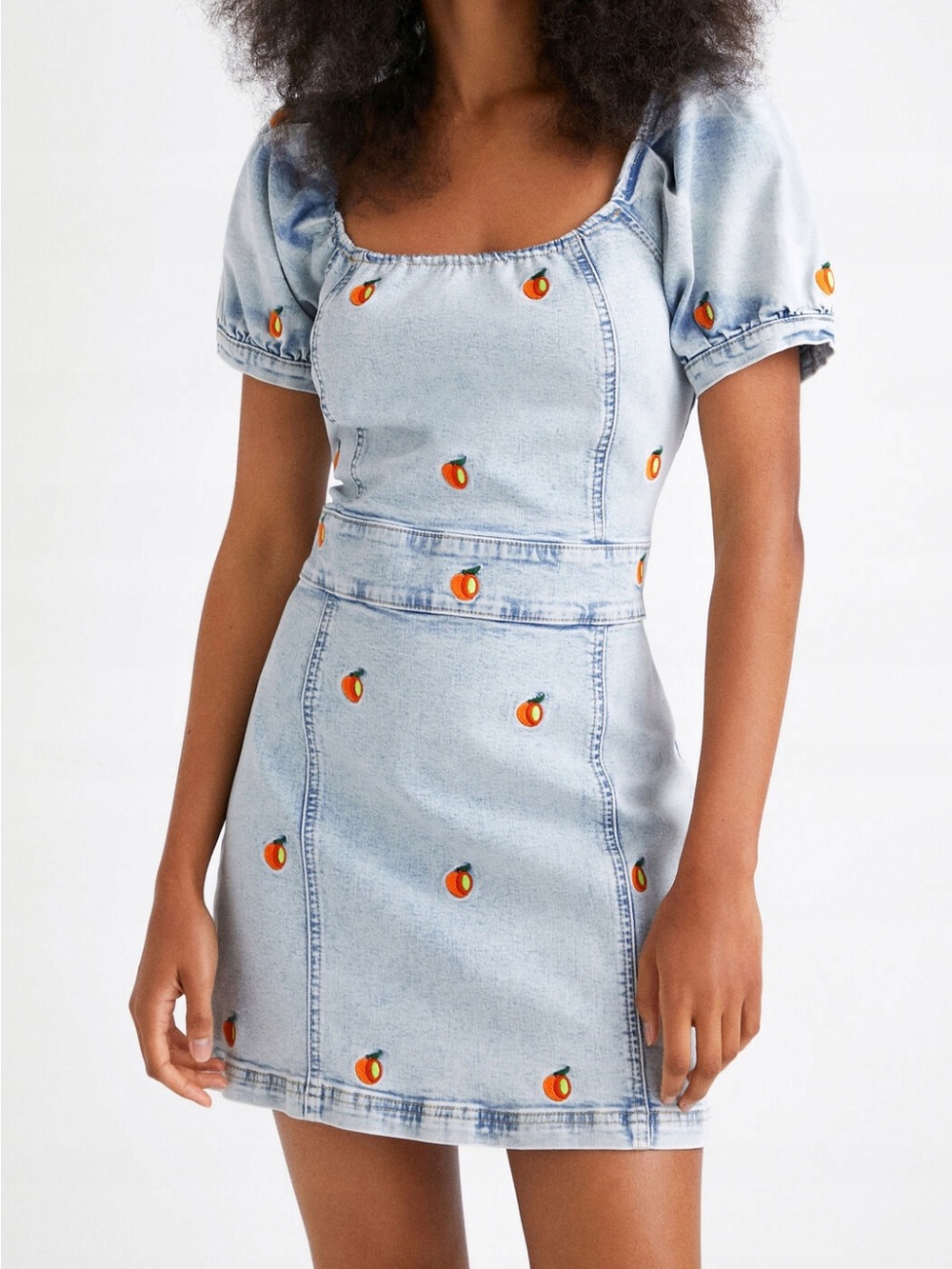 NWT Desigual Women’s Mini Dress XL Denim Light Wash Embroidered Peach $189